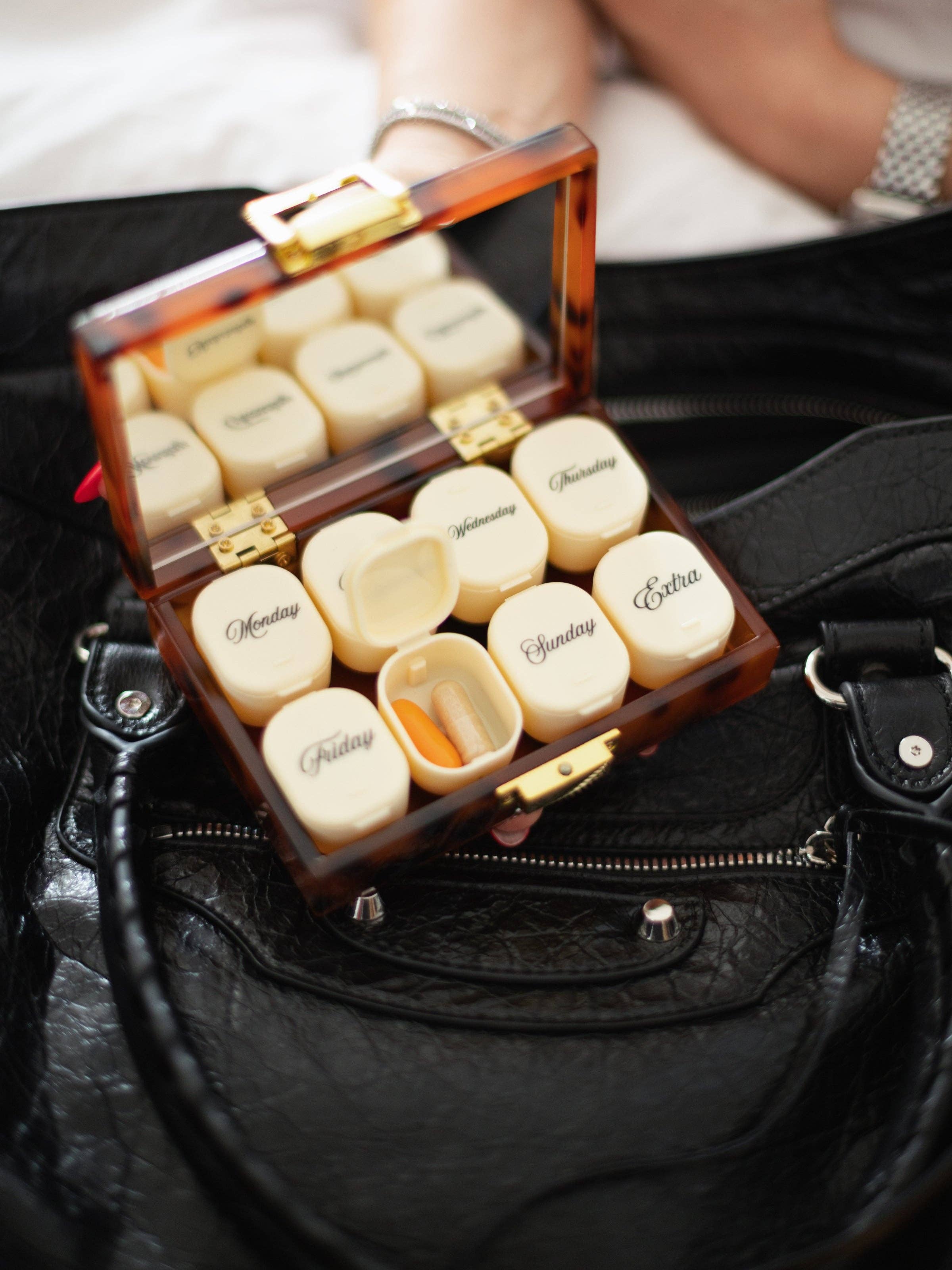 Hand-painted Drugs 7-day Handbag Hero Pillbox