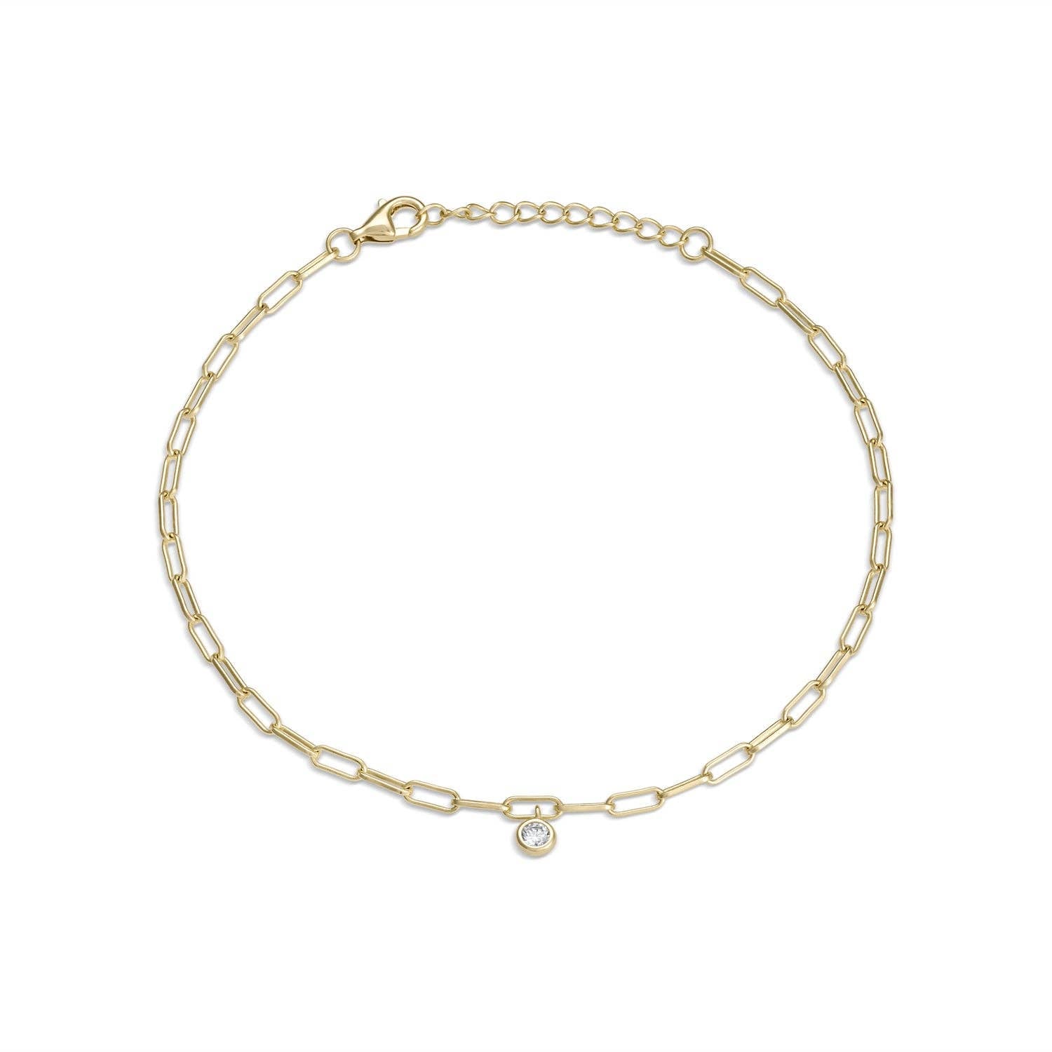 Vermeil Solitaire Bezel Dangle CZ Diamond Link Anklet